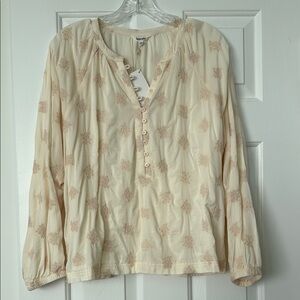 Splendid Cream Tan Relaxed Buttoned Blouse
